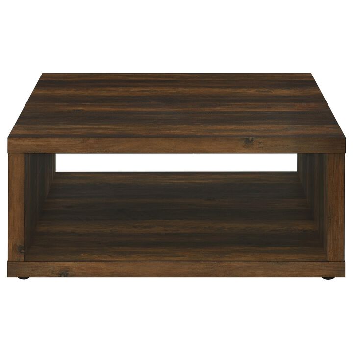 Rizz Coffee Table, Square Cube Design Open Shelf, 36 Inch Dark Brown - Benzara