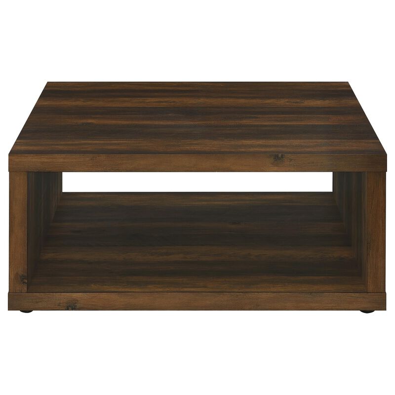 Rizz Coffee Table, Square Cube Design Open Shelf, 36 Inch Dark Brown - Benzara