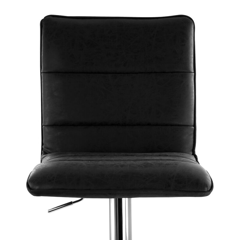 Elama 2 Piece Vintage Faux Leather Adjustable Bar Stool in Black with Chrome Base