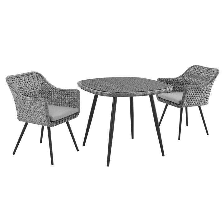 Endeavor 3 Piece Outdoor Patio Wicker Rattan Dining Set - Gray Gray