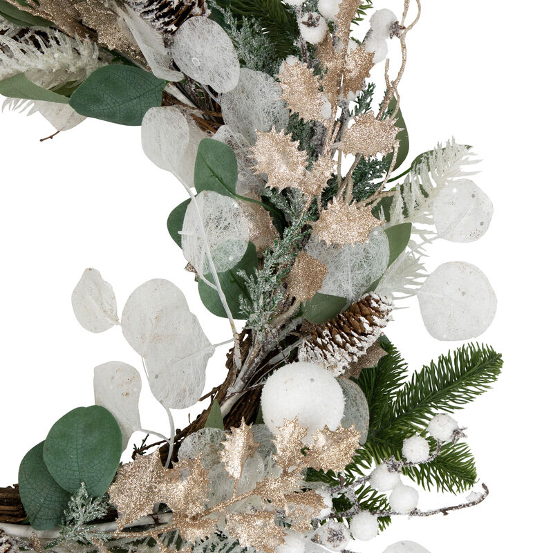 Sage Green and White Artificial Christmas Wreath  24-Inch  Unlit