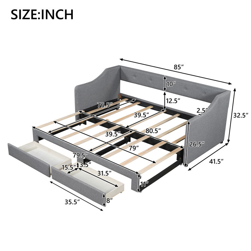 Merax Upholstered Daybed Bed with 2 Drawers