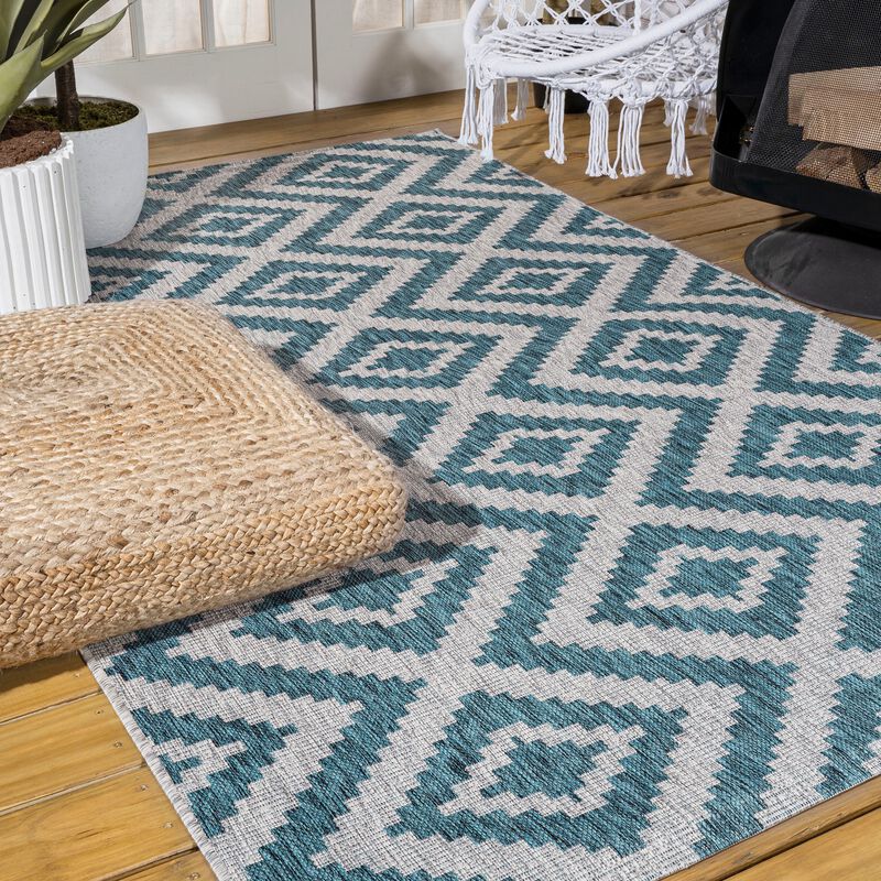 Sintra Diamond Tribal Blue/Gray Indoor/Outdoor Runner Rug