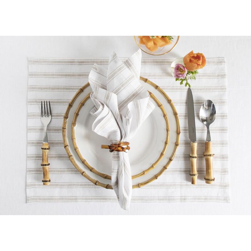 Solino Home 100% Pure Linen Placemats 14 x 19 Inch Set of 4 |Capri Ticking Stripe