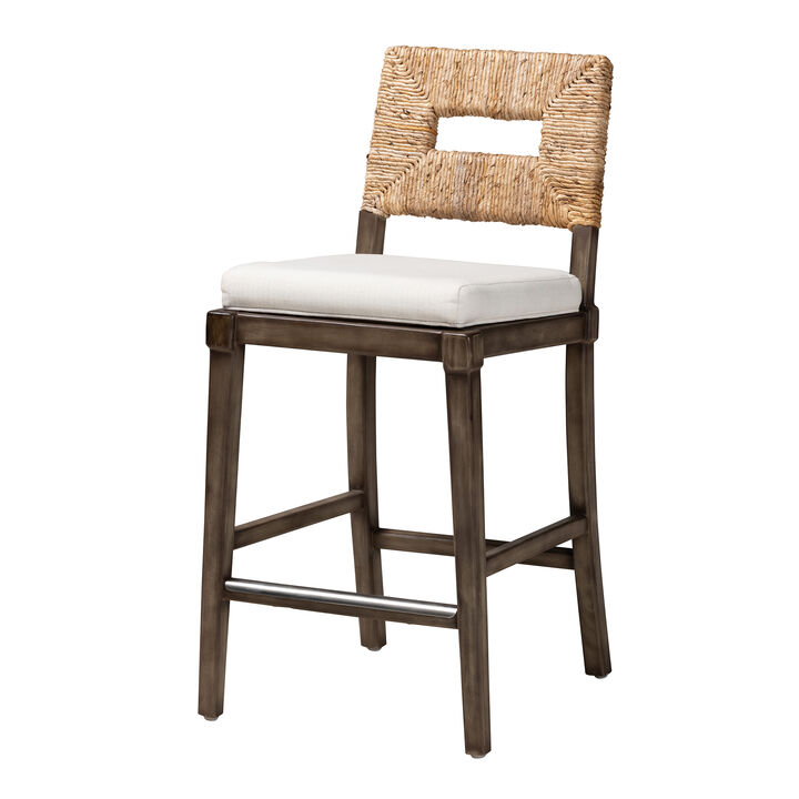 Bali & Pari Porsha Modern Dark Brown Finished Mahogany Wood and Natural Counter Stool