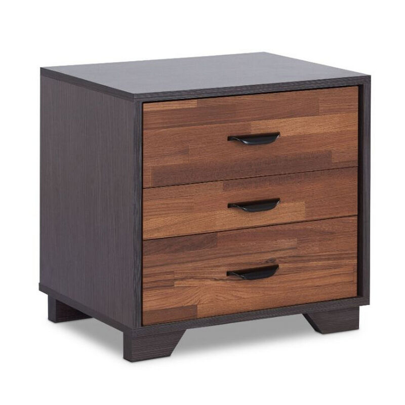 Rectangular 3 Drawers Wood Nightstand By Eloy, Brown-Benzara