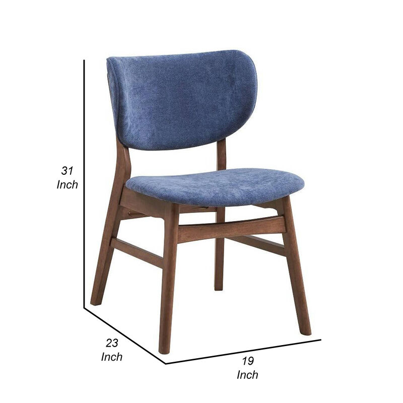 Evis 23 Inch Side Dining Chair Set of 2, Walnut Brown, Soft Blue Fabric - Benzara