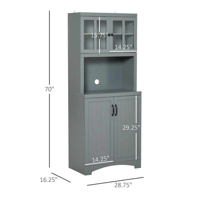 Gray Kitchen Organizer: Tall Freestanding Pantry with Glass Door