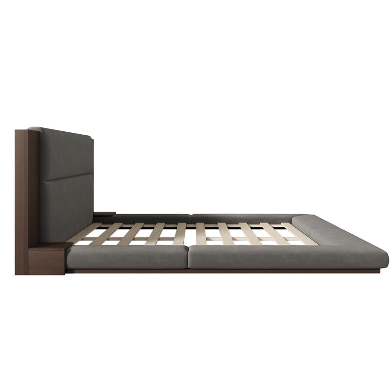 Merax Floor Upholstered Platform Bed with Extended Headboard