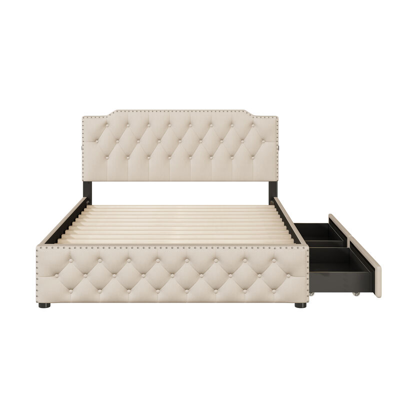 Merax Upholstered Platform Bed with 2 Drawers