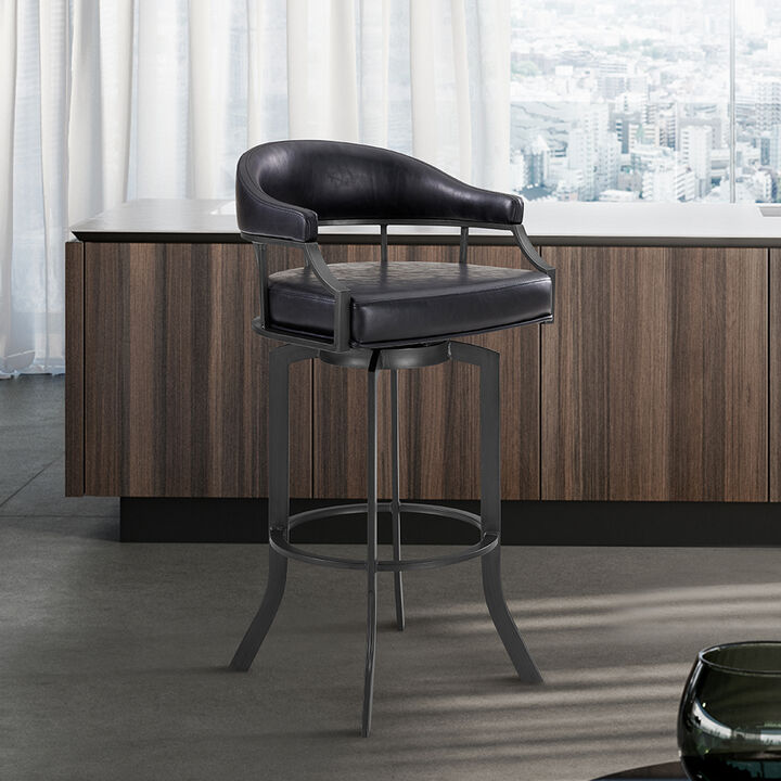 Pharaoh Swivel  Mineral Finish and Black Faux Leather Bar Stool