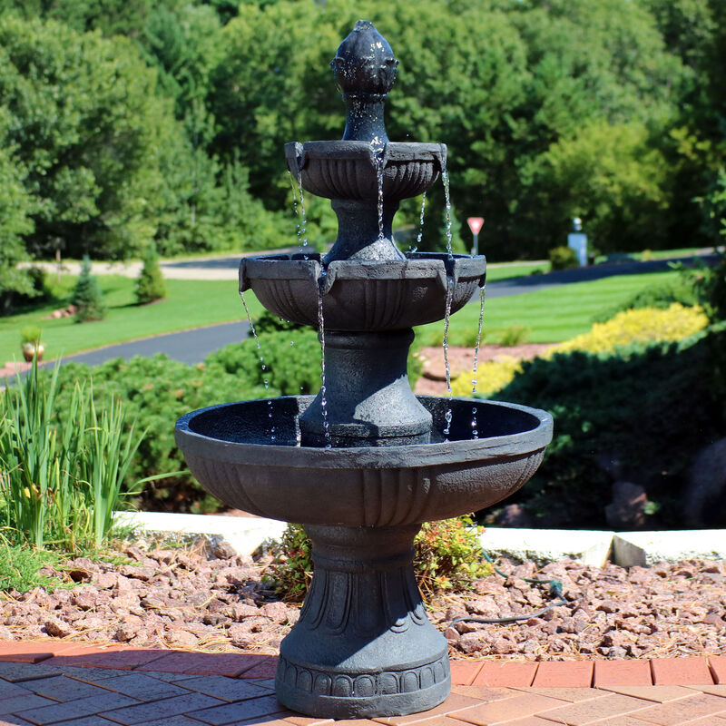 Sunnydaze Flower Blossom Resin Outdoor 3-Tier Fountain
