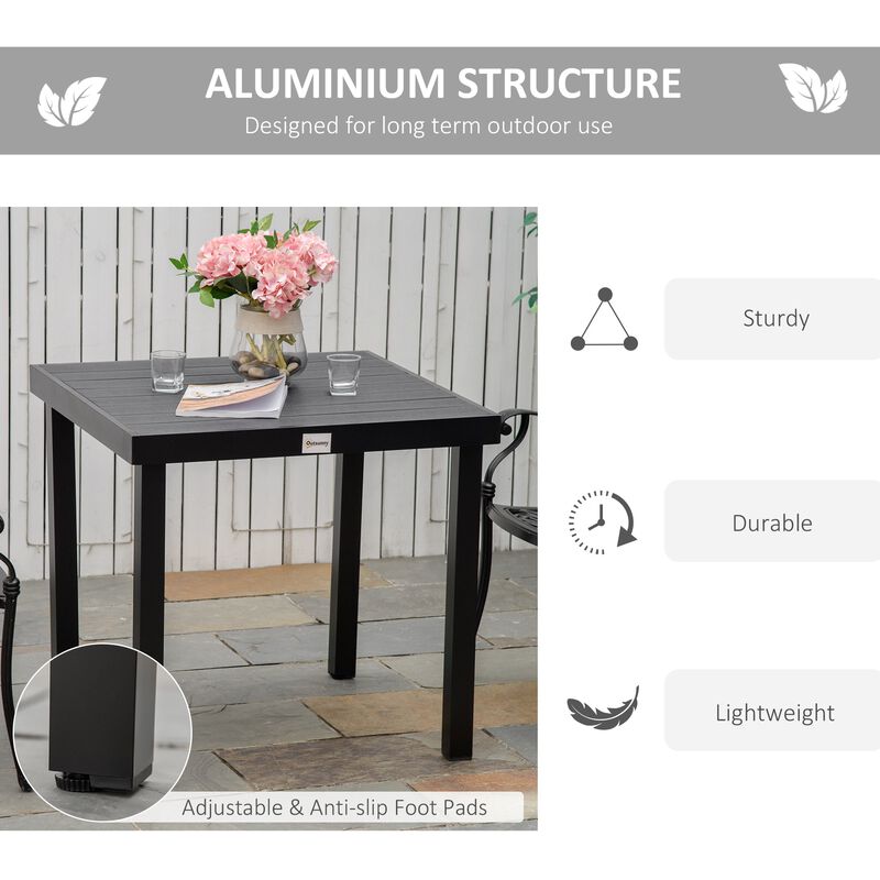 Black Garden Table: Rectangular Aluminum Patio Dining Table for 4