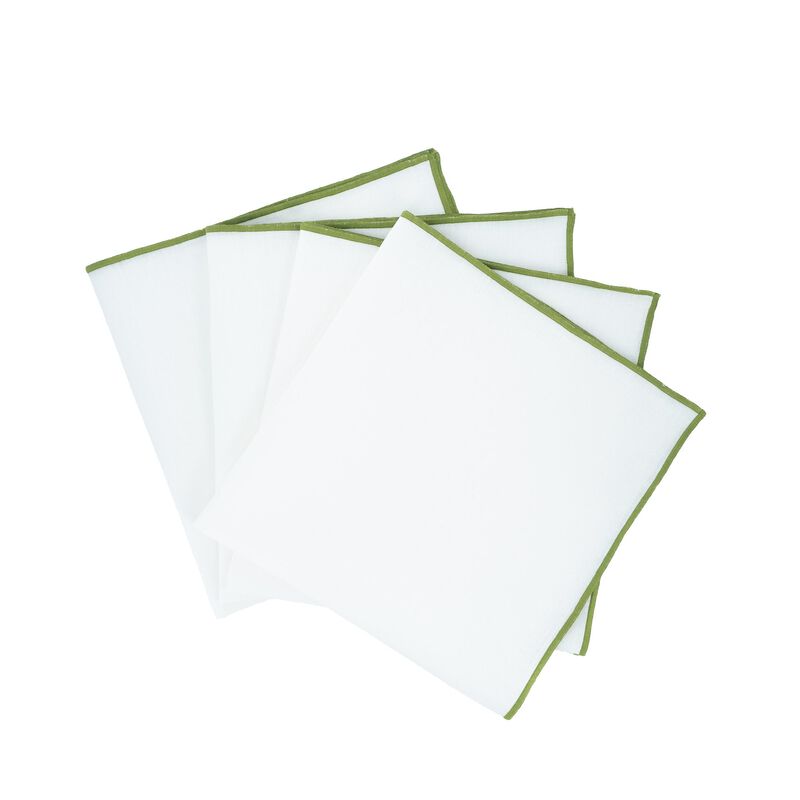 Linen Napkins With Green Stitch Edges, Set of 4