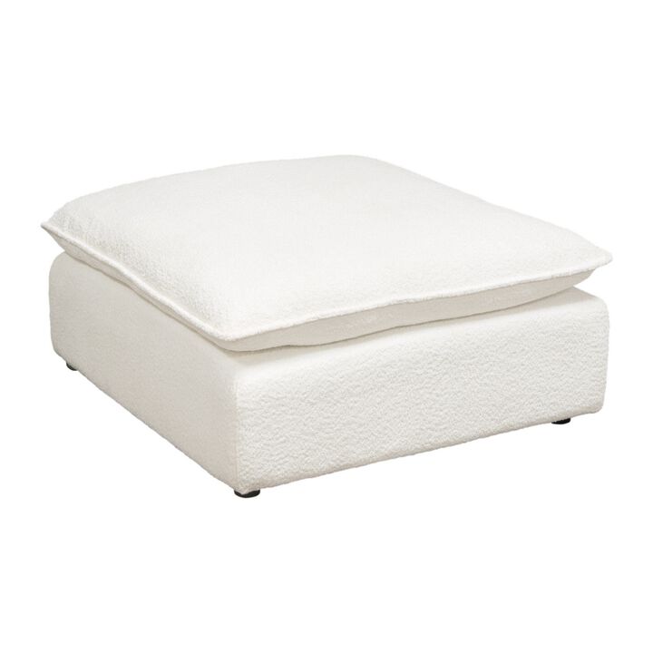 Agg 37 Inch Plush Ottoman, Feather Down Seat, White Faux Sheepskin - Benzara