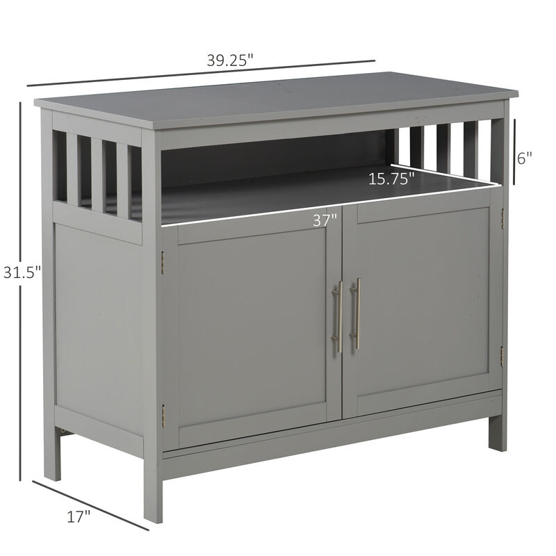 HOMCOM Sideboard Buffet Cabinet, Modern Kitchen Cabinet, Coffee Bar Cabinet with 2-Level Shelf and Open Compartment, Grey