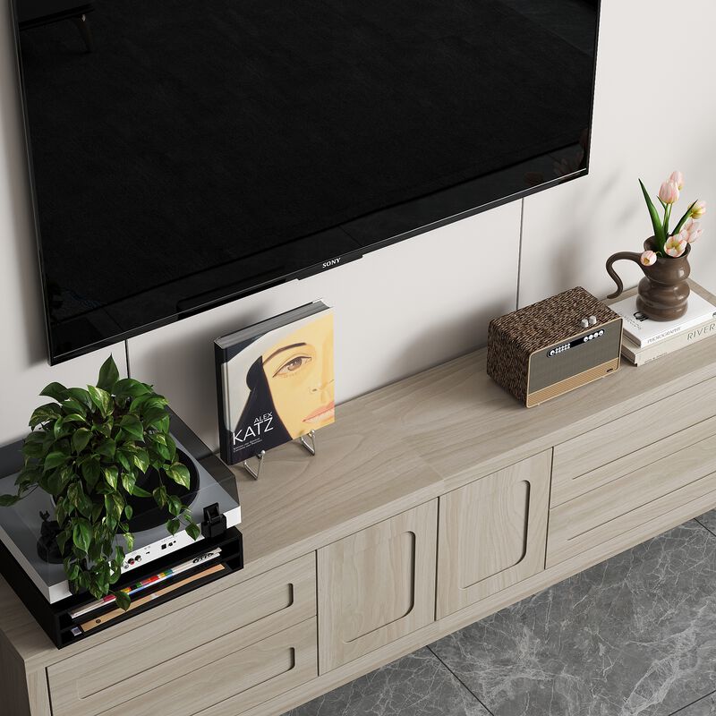 FUFU&GAGA Grey Wood Grain TV Stand with Storage, PB & MDF Construction (66.9" W x 18" H x 11.8" D), Grey Wood Finish