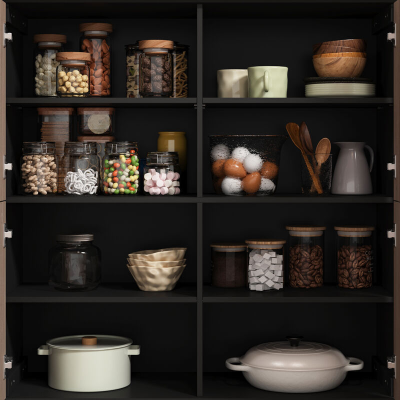 FUFU&GAGA 46.5" Four-Door Kitchen Pantry Cabinet with Adjustable Shelves, (43.3" W x 15.7" D x 46.5" H),Brown