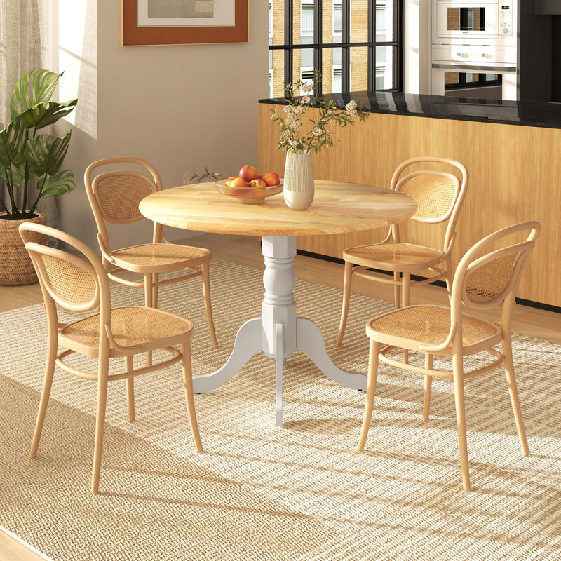 Wooden Dining Table with Round Tabletop and Curved Trestle Legs
