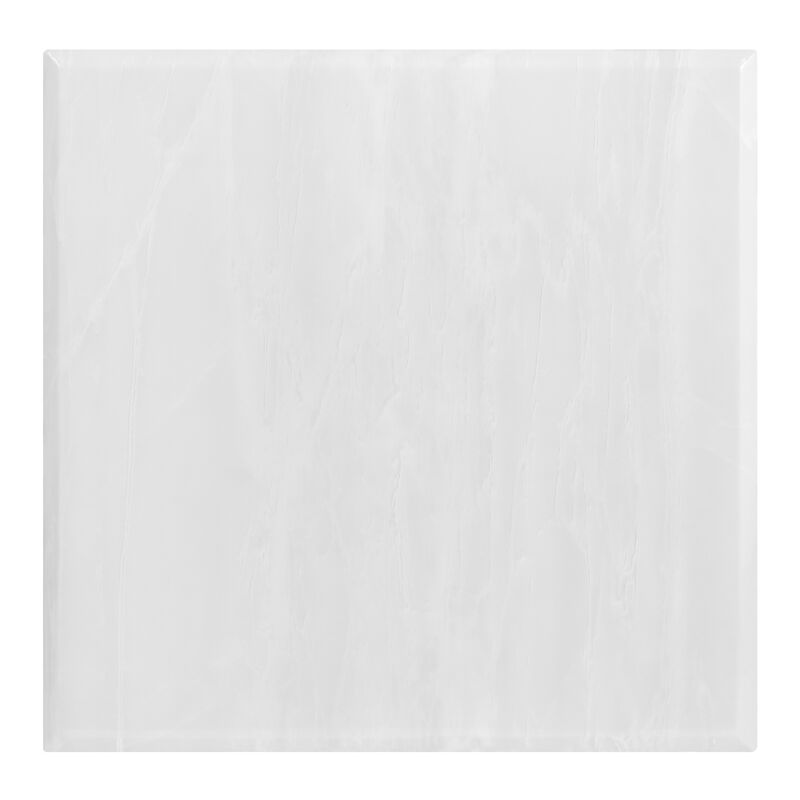 Kas 24 Inch Square End Table, White Stone Top, Polished Chrome Flush Base - Benzara