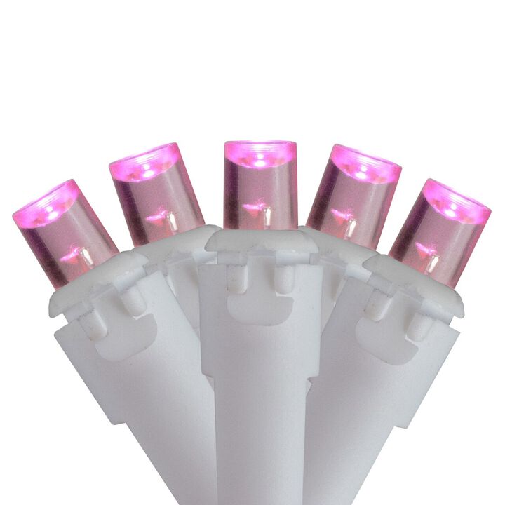 100 Count Pink LED Wide Angle Icicle Christmas Lights  5.5 ft White Wire