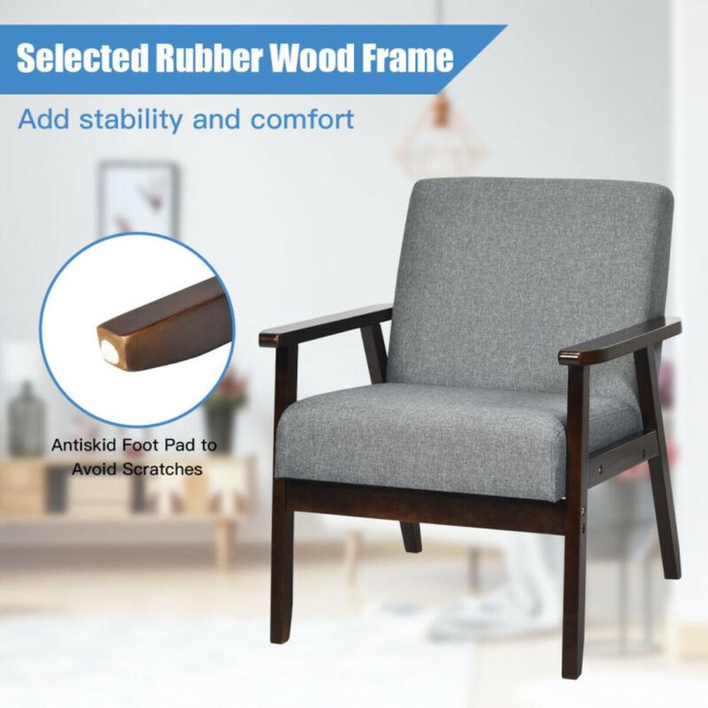 Hivvago Solid Rubber Wood Fabric Accent Armchair