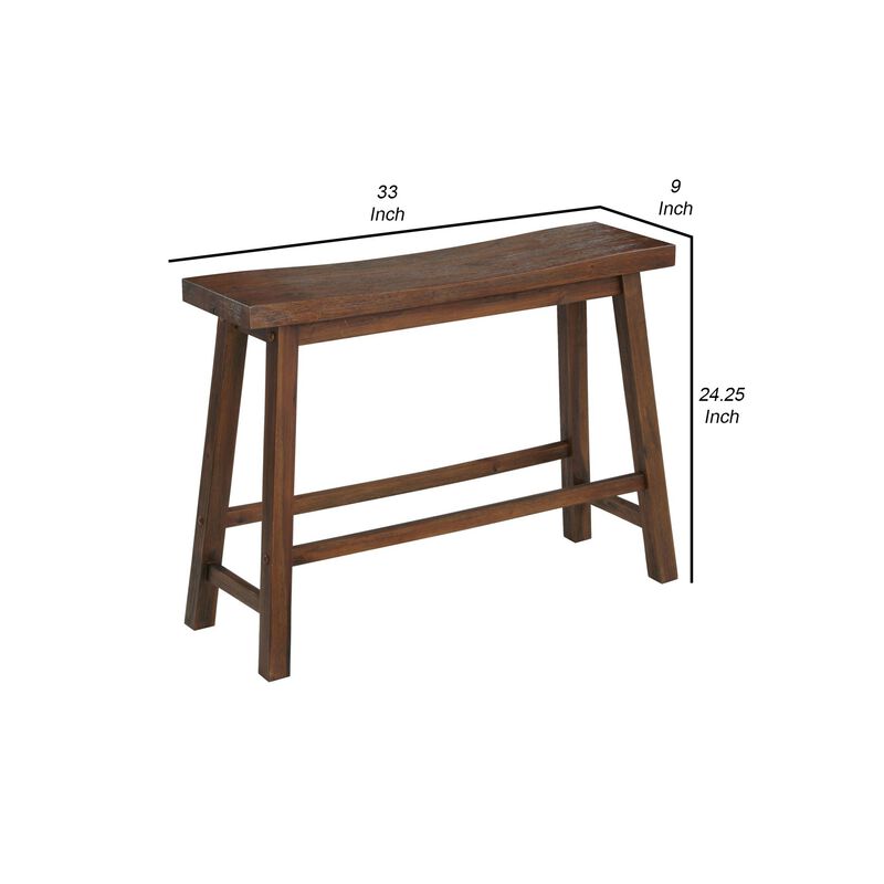 Saddle Design Wooden Bench with Grain Details, Brown-Benzara