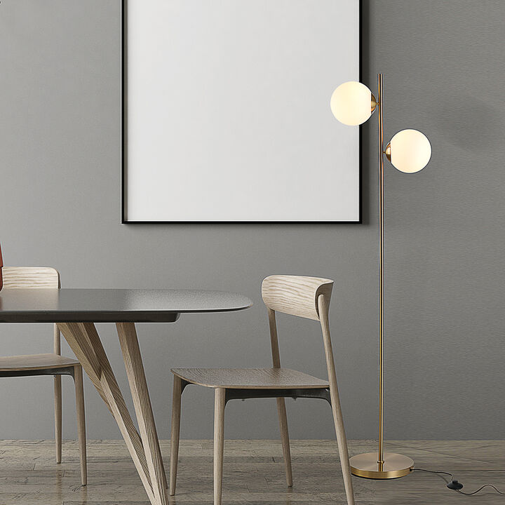 Floor Lamp w/ 2pcs Glass Lamp Shade Modern Portable Decorative Lamp