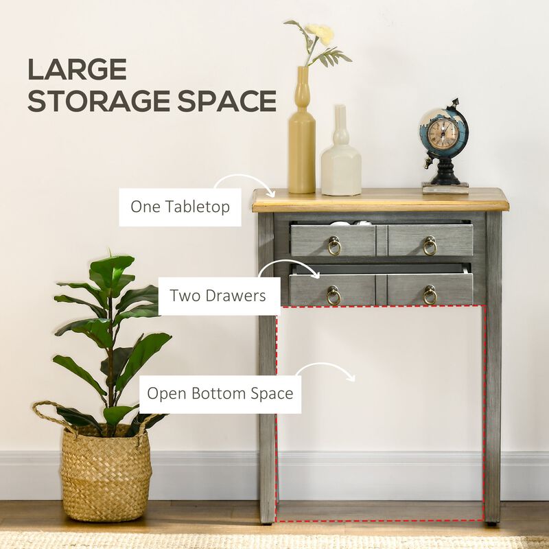 Grey Vintage Entryway: Console Table with 2 Drawers for Hallway