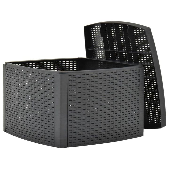 Outdoor Side End Table, 21 Inch Square Rattan Design, Anthracite Gray - Benzara