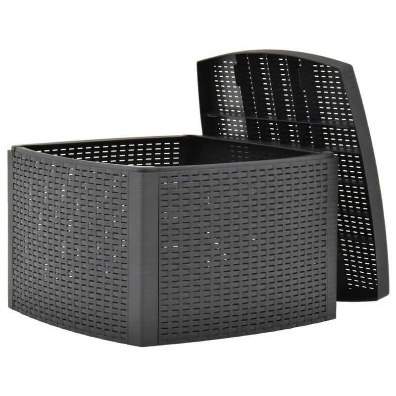 Outdoor Side End Table, 21 Inch Square Rattan Design, Anthracite Gray - Benzara