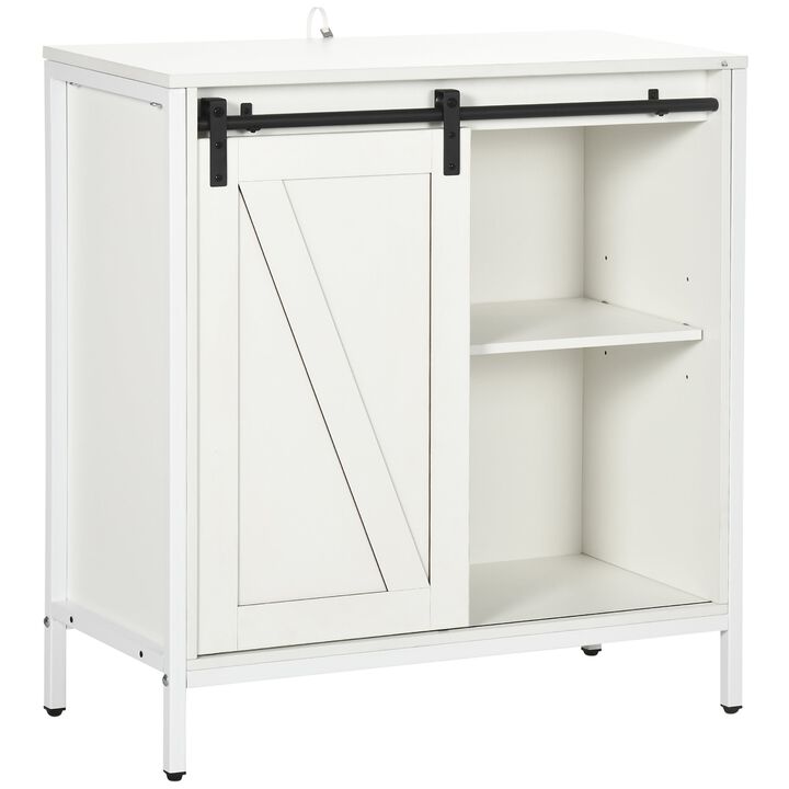 White Kitchen Cabinet: Farmhouse Sideboard with Sliding Barn Door