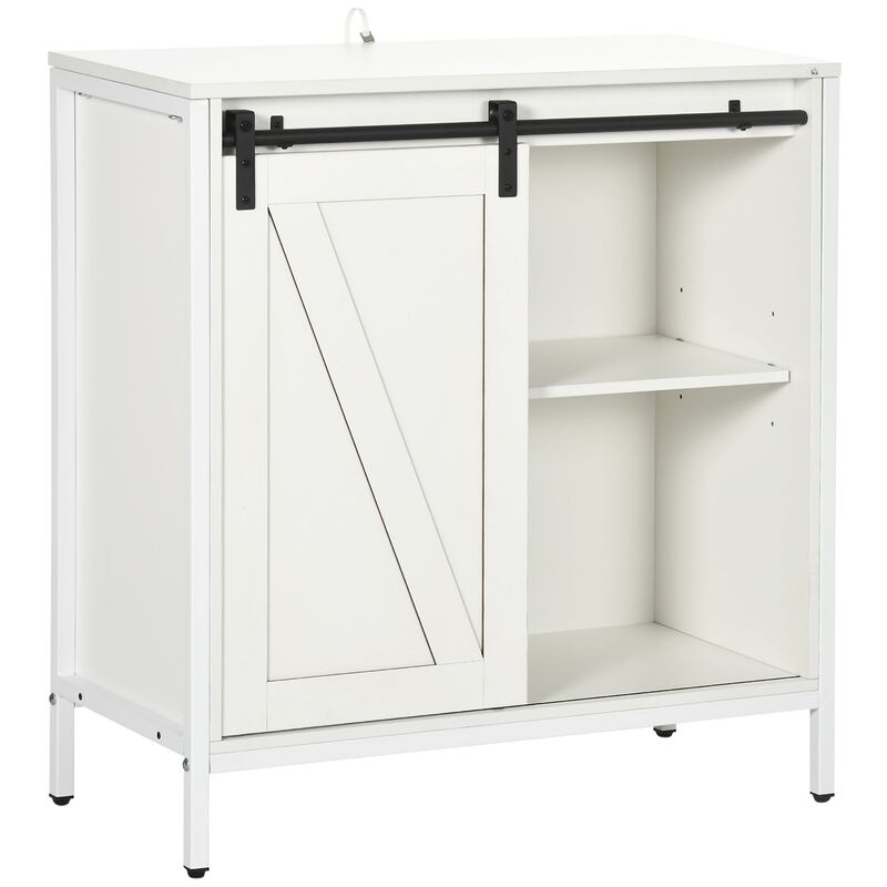 White Kitchen Cabinet: Farmhouse Sideboard with Sliding Barn Door