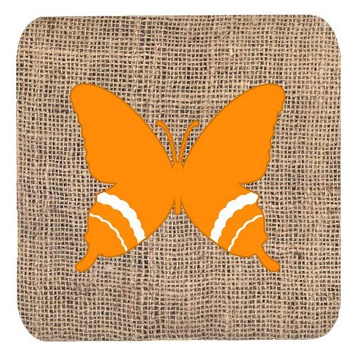 Caroline's Treasures BB1034-BL-OR-FC Butterfly Burlap and Orange Foam Coasters (Set of 4), 3.5 H x 3.5 W, Multicolor