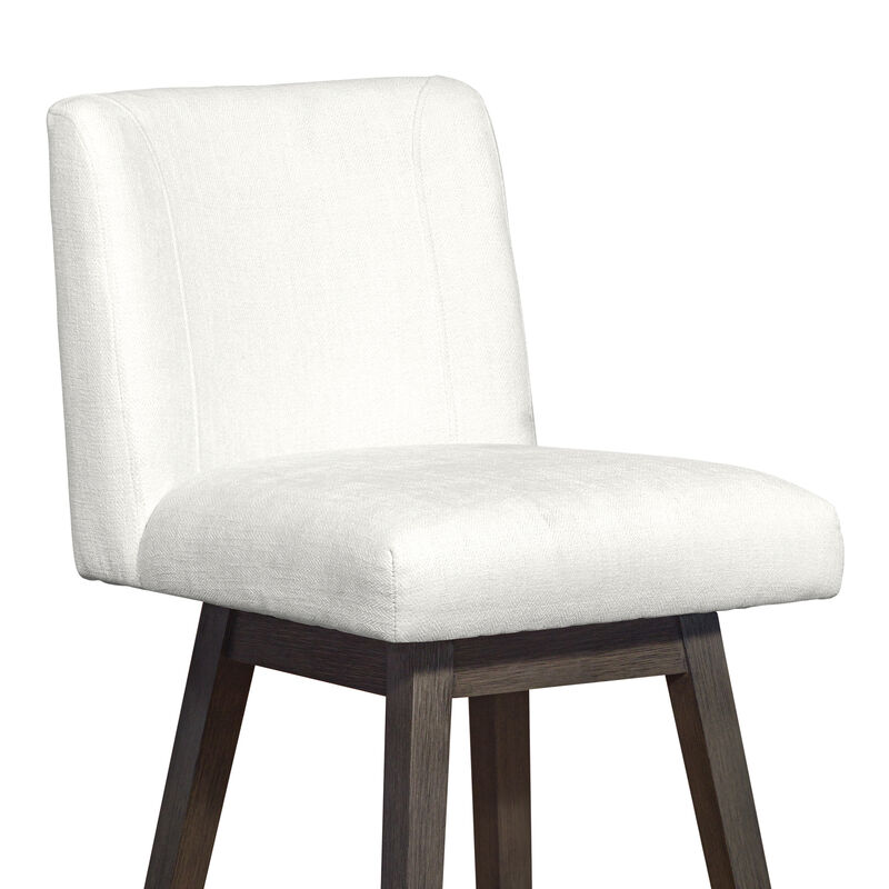 Basila Swivel Stool in Grey Oak Wood Finish with Pearl Fabric