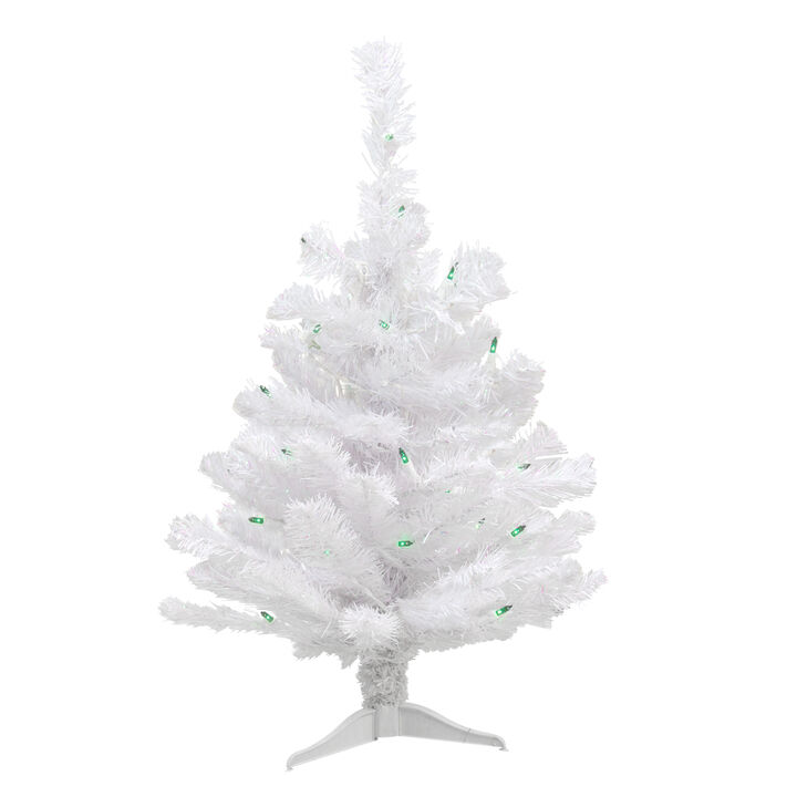 2' Pre-Lit Small White Pine Artificial Christmas Tree  Green Lights