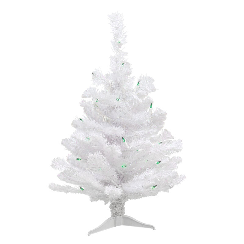 2' Pre-Lit Small White Pine Artificial Christmas Tree  Green Lights