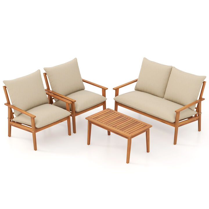 4-Piece Outdoor Conversation Set with Soft Cushions & Coffee Table for Patio or Garden