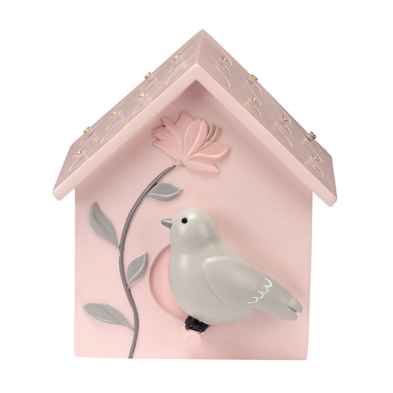 Lambs & Ivy Petals Pink/Gray Birdhouse Table Top Night Light LED Lamp