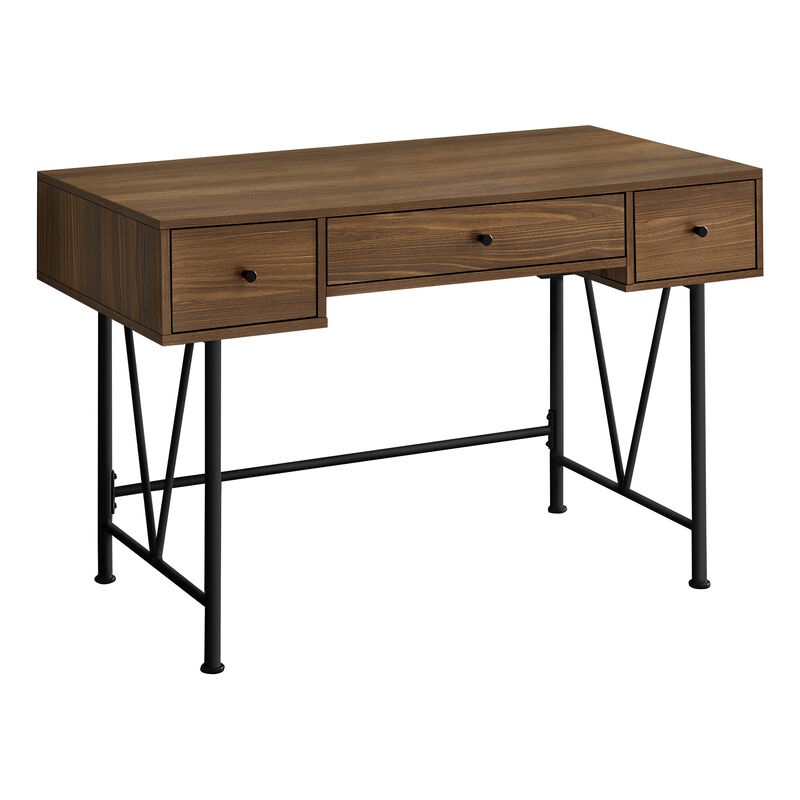Monarch Specialties I 7670 Computer Desk, Home Office, Laptop, Storage Drawers, 48"L, Work, Metal, Laminate, Walnut, Black, Transitional