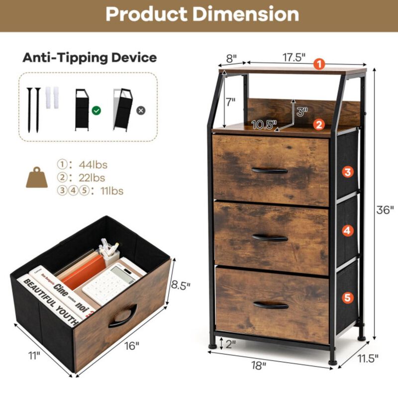 Hivvago Freestanding Cabinet Dresser with Wooden Top Shelves-M