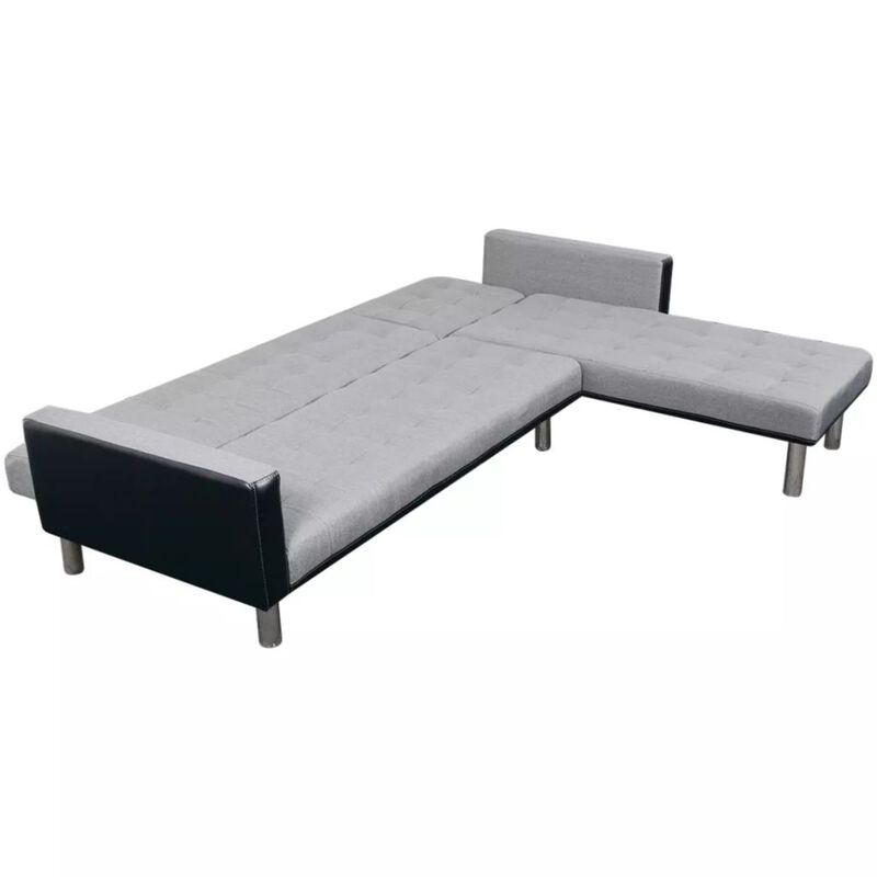 vidaXL L-shaped Sofa Bed Fabric Black and Gray
