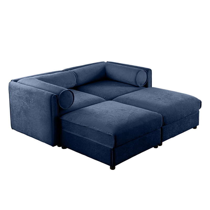 Merax Chenille Loveseat Sofa with 2 Ottomans and Hidden Storage