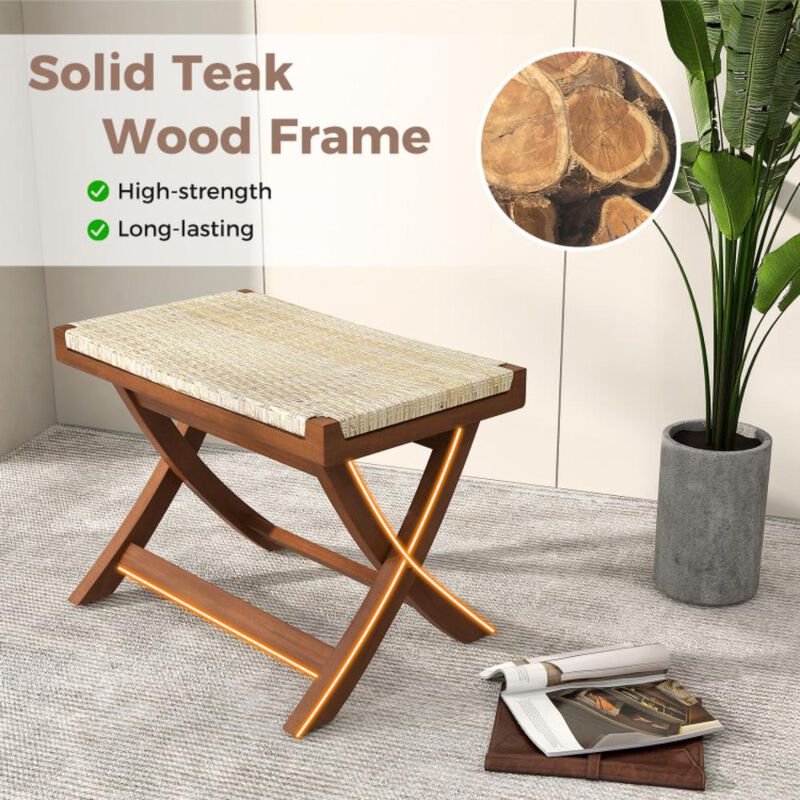 Hivvago Folding Natural Rattan Ottoman with Hand-woven Seat
