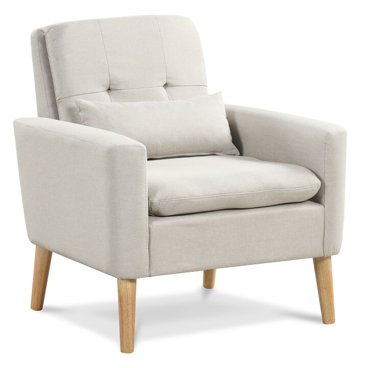 Accent Chair with Lumbar Pillow Natural Rubber Wood Legs Padded Cushions