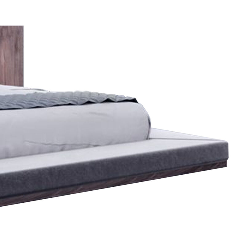 Noe Zen Japanese Low Profile Queen Bed w Nightstand, Dark Gray, Walnut - Benzara