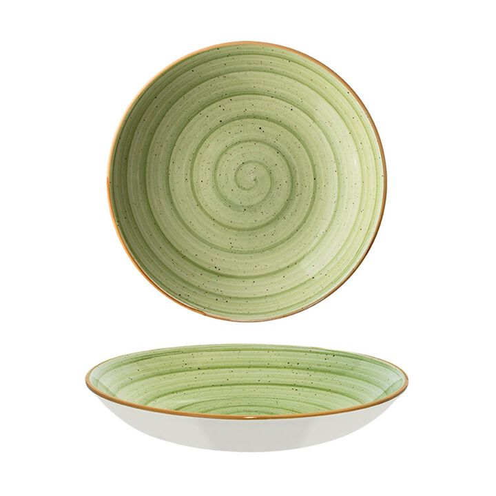 Therapy dia.10" h:2" 44 oz. Round Green Porcelain Bowl (Set of 2)