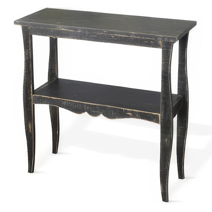 Rena Side End Table with Scallop Trim, 28 Inch Rustic Black Mahogany - Benzara