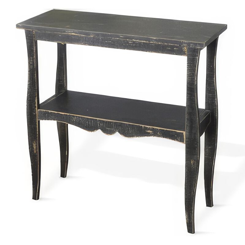 Rena Side End Table with Scallop Trim, 28 Inch Rustic Black Mahogany - Benzara