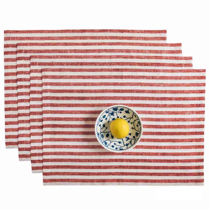 Solino Home 100% Pure Linen 14 x 19 Inch Placemats Set of 6 | Amalfi Stripe